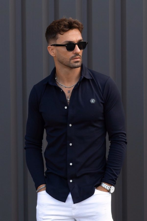 CAMISA DE MALHA AZUL MARINHO