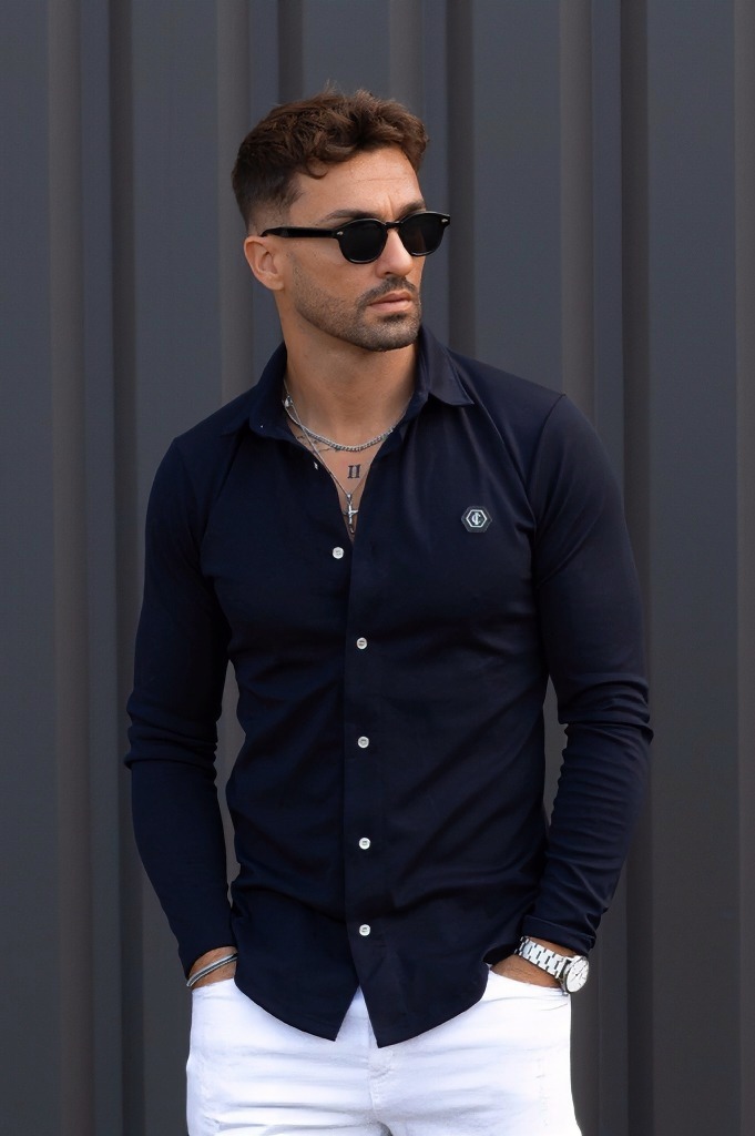 CAMISA DE MALHA AZUL MARINHO