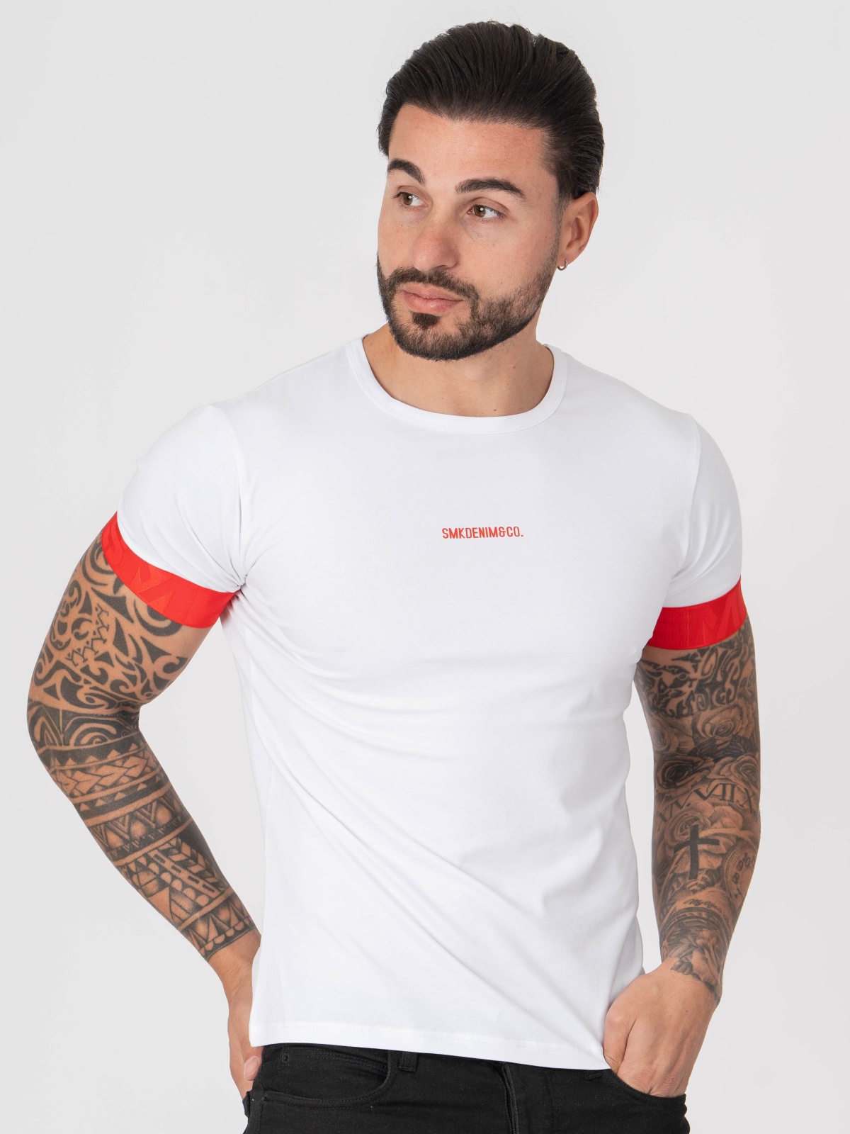 T-SHIRT SMK BRANCO VERMELHO