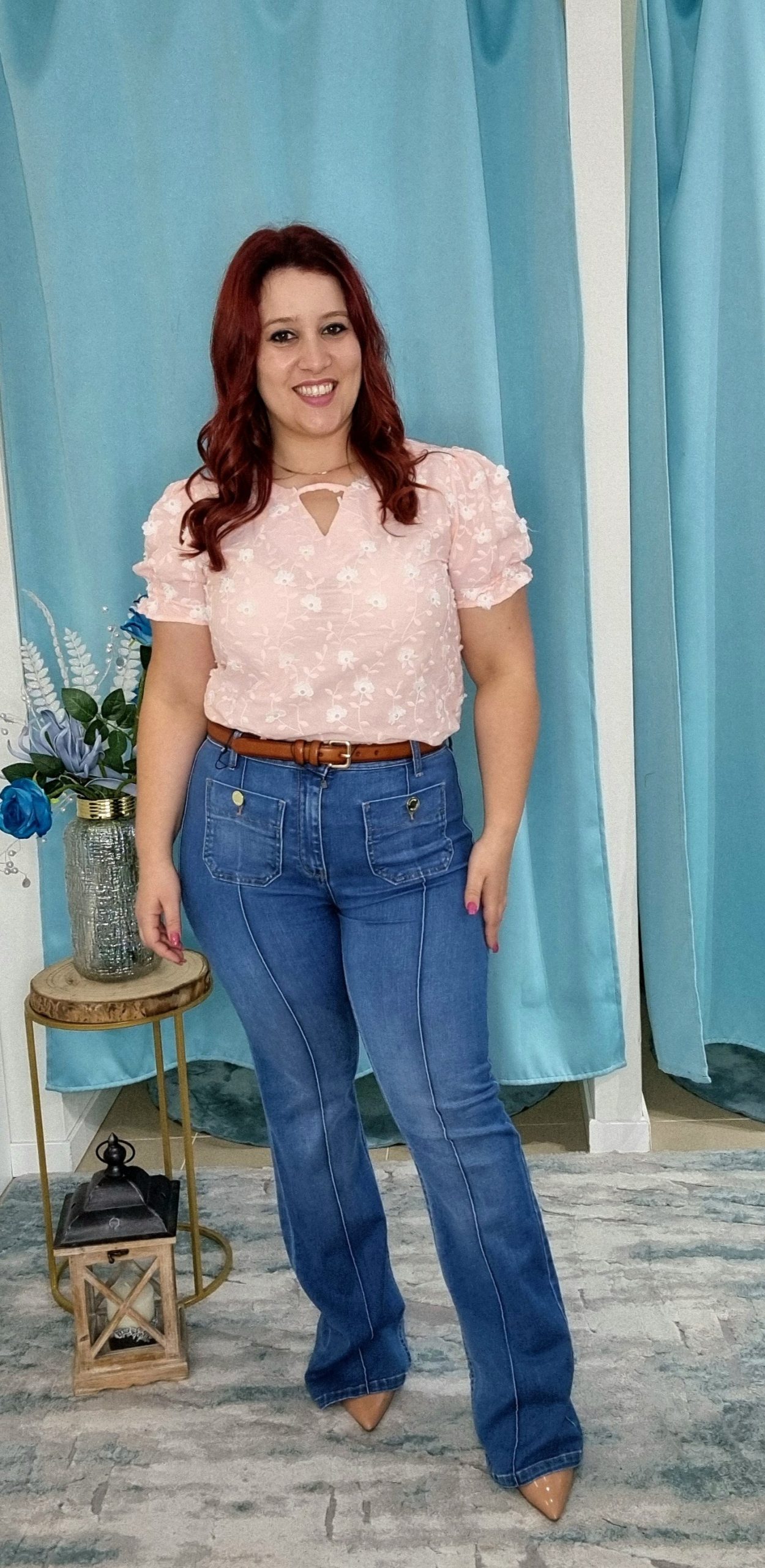 Calça de ganga wide leg cintura subida