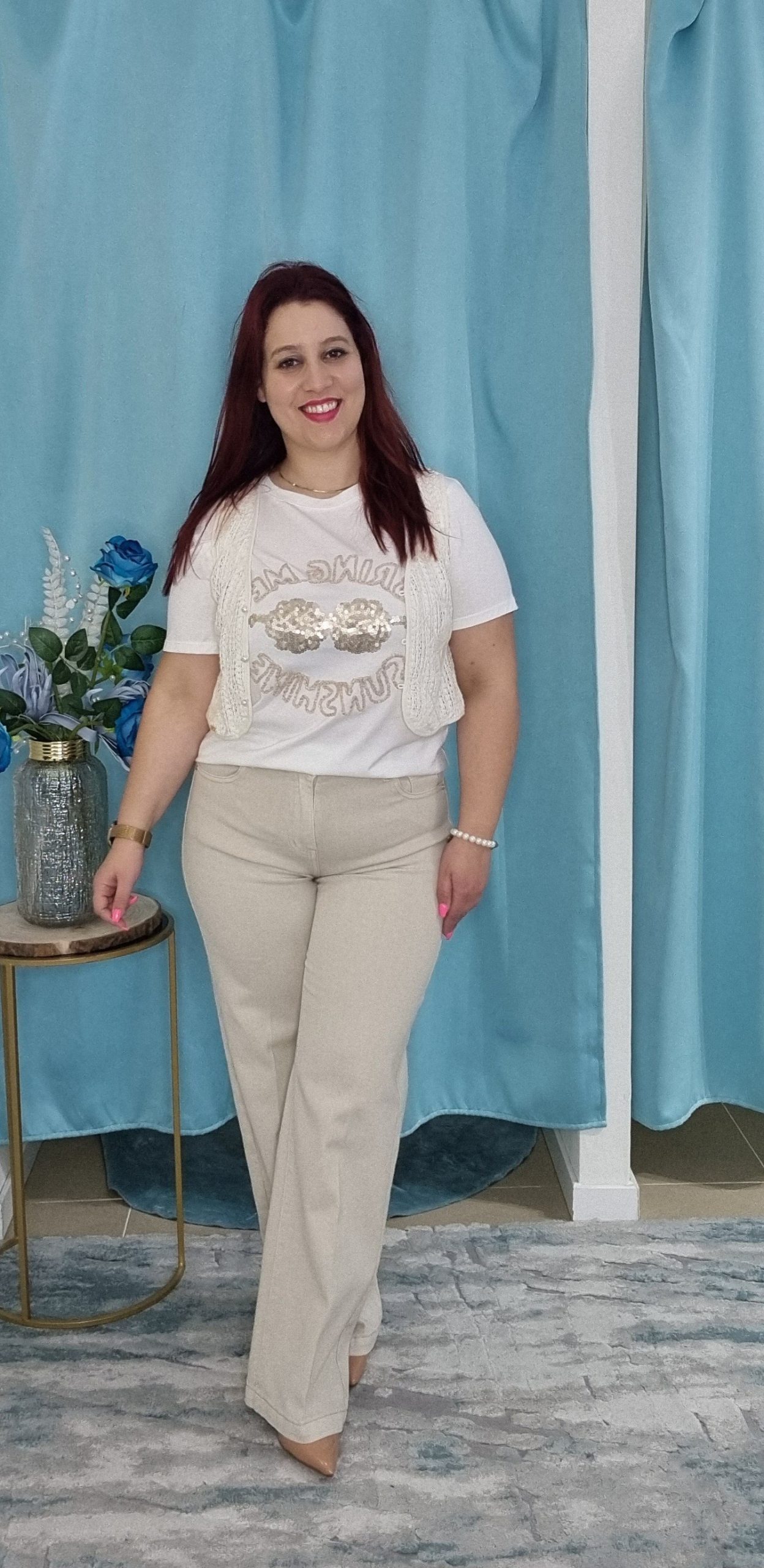 Straight Jeans com mistura de algodão