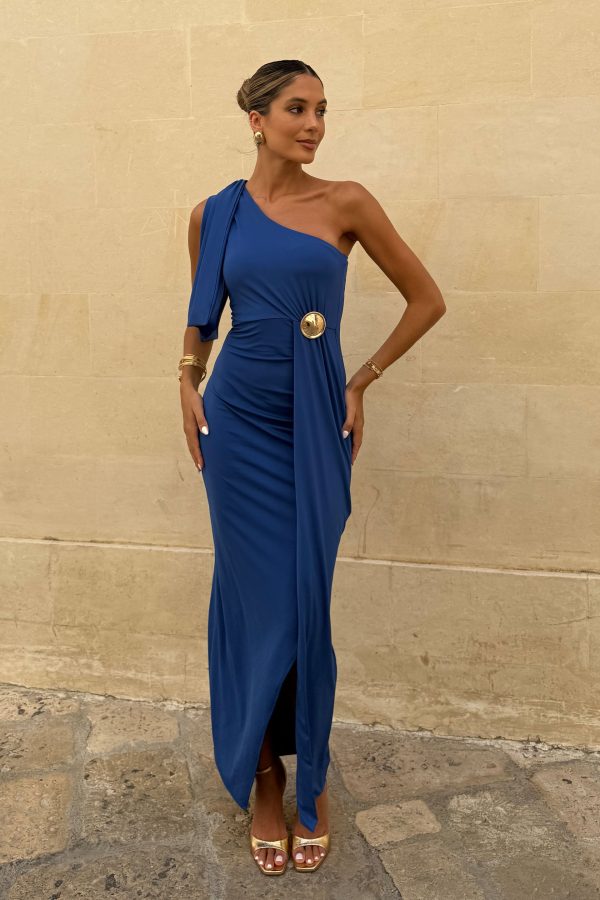 Vestido comprido assimétrico com detalhe dourado - Image 4