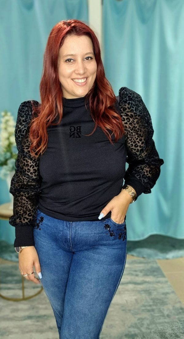 Malha meia gola com manga em tule - Image 4
