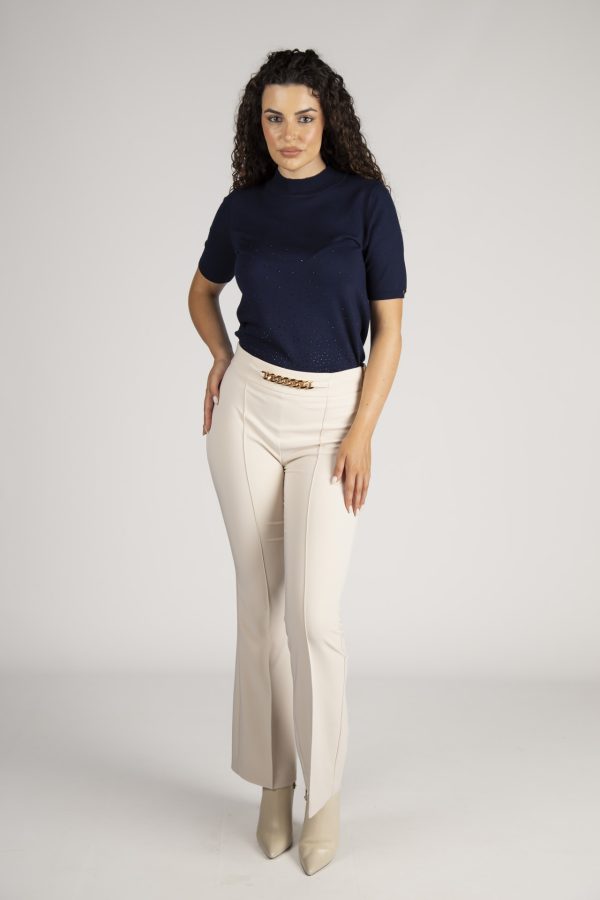 Calça boca de sino bege Silvina Campos - Image 2