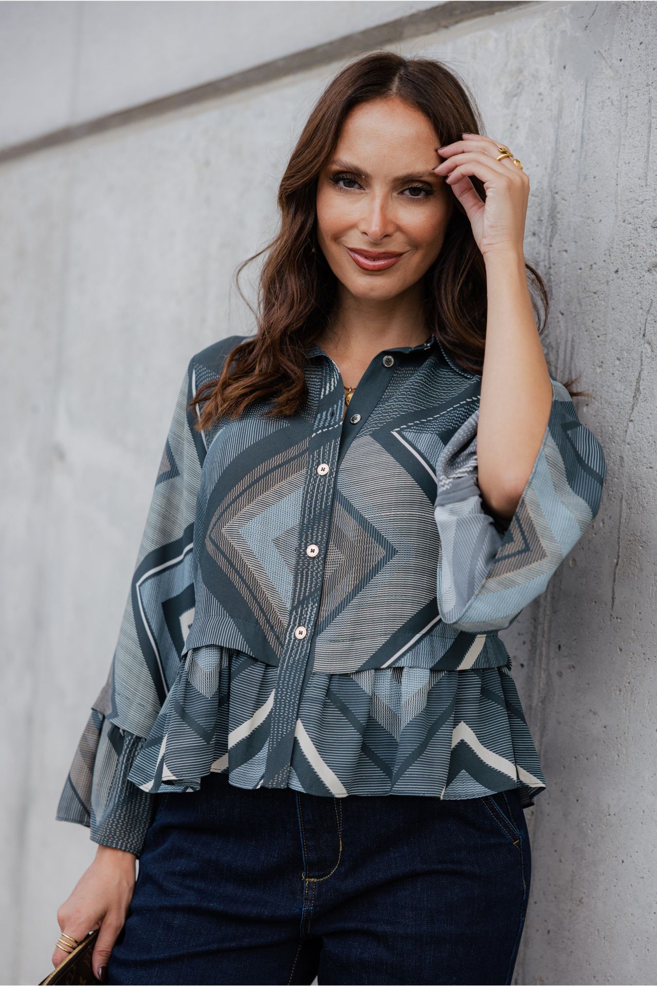 Blusa peplum estampado geométrico